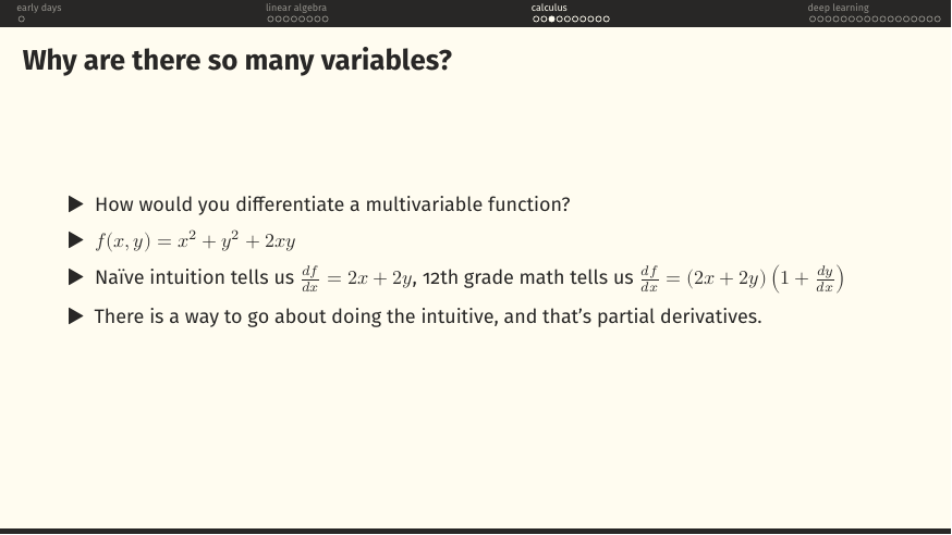 The resolution: partial derivatives.