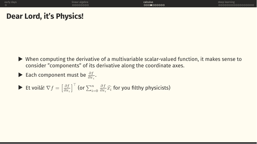 Voilà: ∇f = [∂f/∂x_i]^T, or, for physicists, ∇f = Σ ∂f/∂x_i · x̂_i.