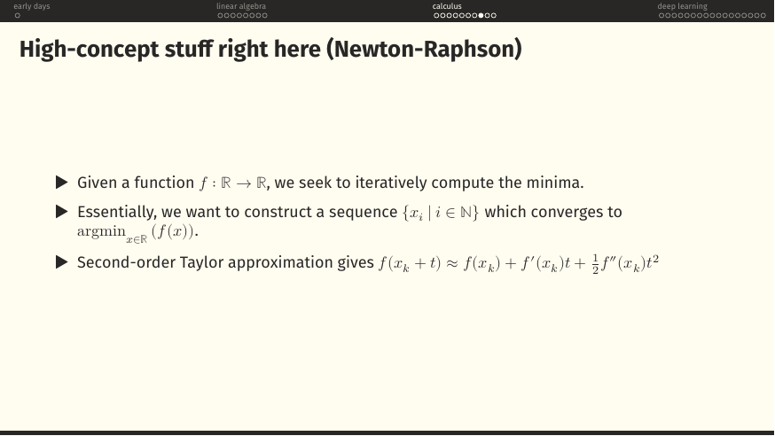 Second-order Taylor: f(x_k + t) ≈ f(x_k) + f'(x_k)t + ½ f''(x_k) t².