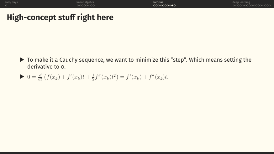 0 = f'(x_k) + f''(x_k) t.