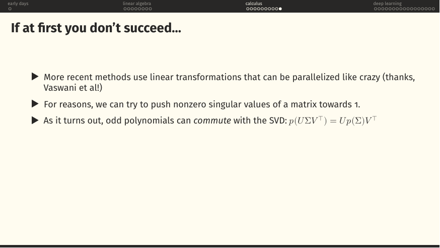 Odd polynomials commute with the SVD: p(UΣV^T) = U p(Σ) V^T.