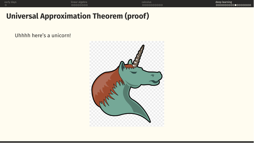 Universal Approximation Theorem (proof): a cartoon of a unicorn.