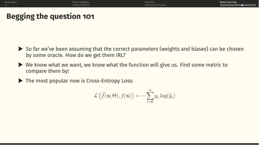Cross-entropy loss: L(f̂(x;Θ), f(x)) = − Σ y_i log(ŷ_i).