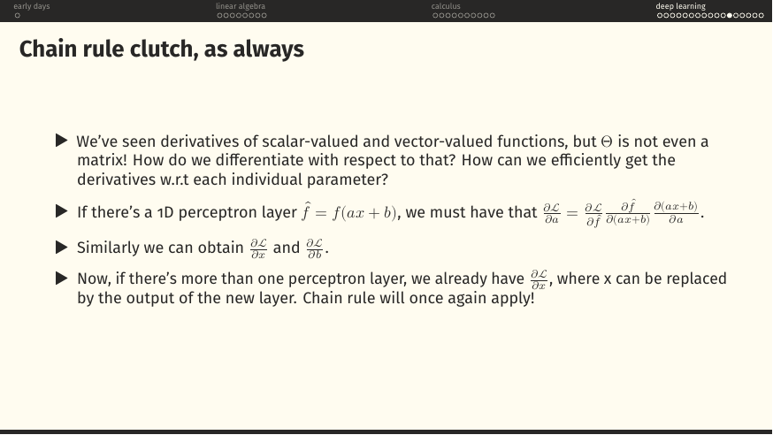 More than one layer: reuse ∂L/∂x with x = output of the previous layer. Chain rule applies again.